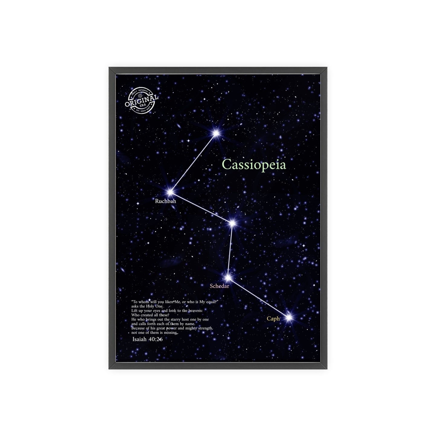 Cassiopeia Constellation Poster with Wooden Frame — Star Map Wall Art
