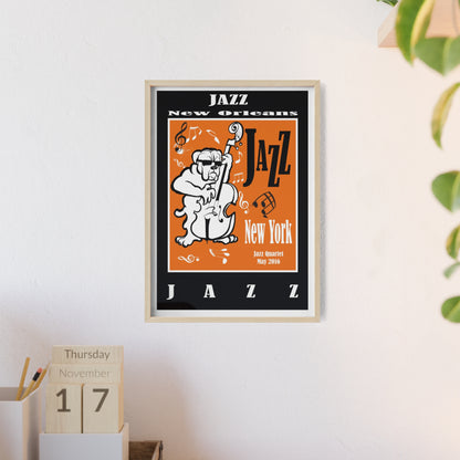 Jazz Poster with Wooden Frame — New Orleans/New York Music Print