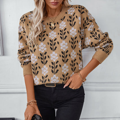Women's Flower Jacquard Pullover Sweater