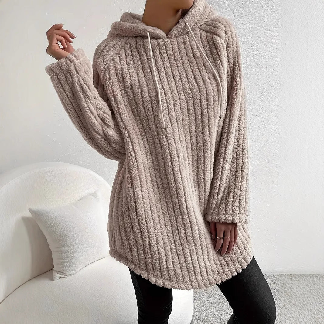 Women's Long Sleeve Loose Casual Curved Hem Hoodie