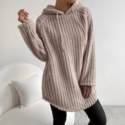 Women's Long Sleeve Loose Casual Curved Hem Hoodie