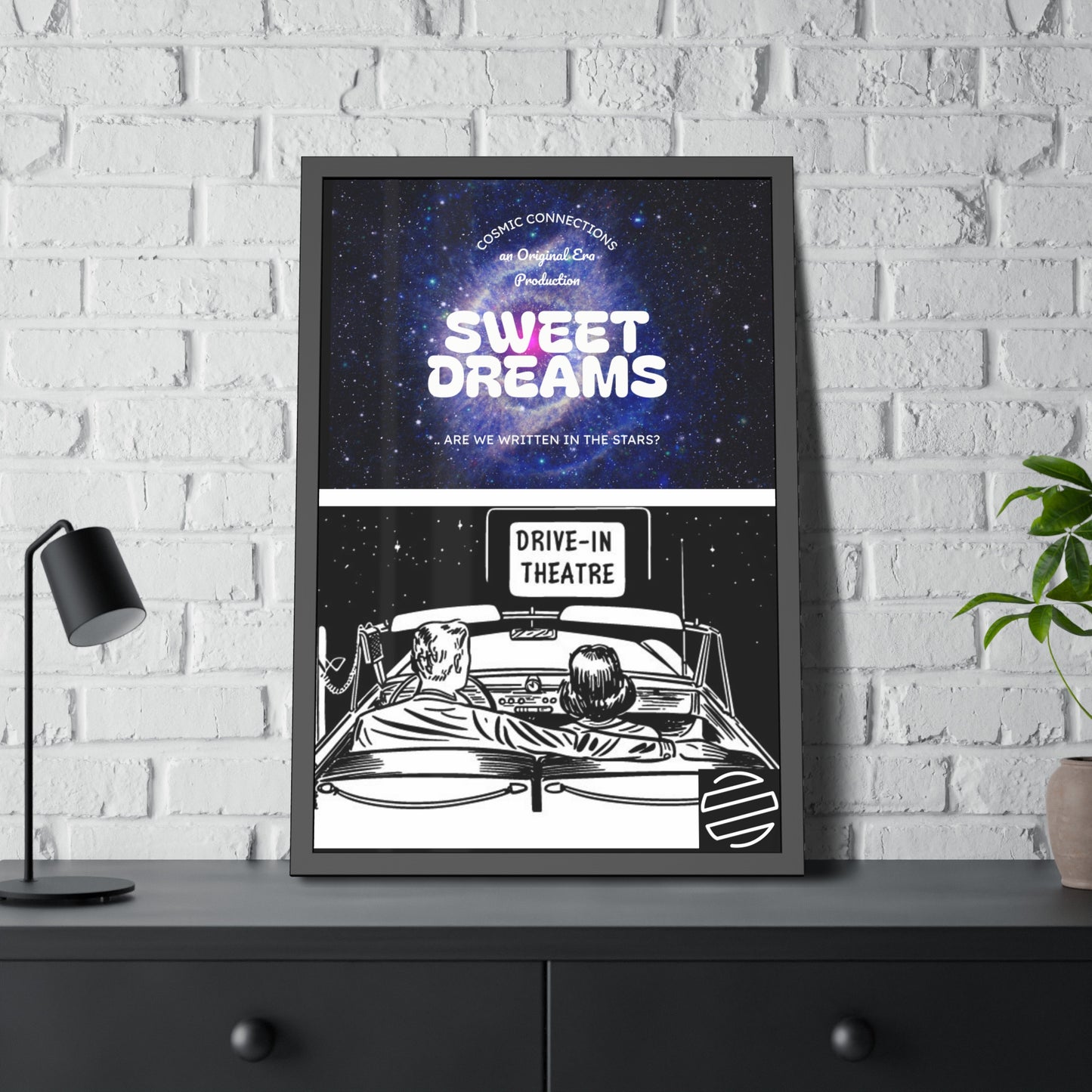 Sweet Dreams Drive-In Framed Poster — Retro Night Sky Print
