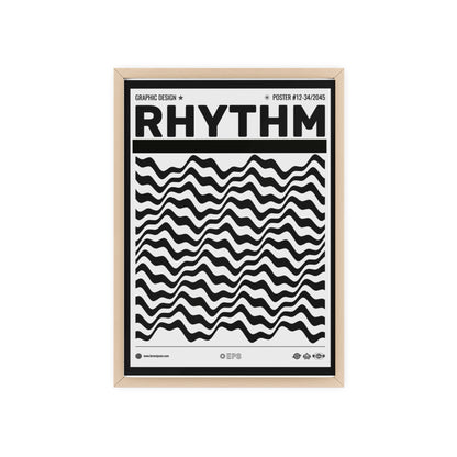 Rhythm Wave Art Poster with Wooden Frame — Black & White Modern Wall Print