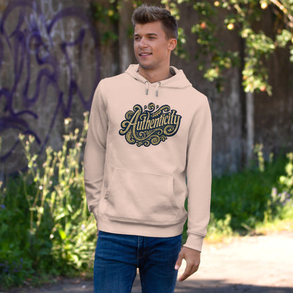 Authenticity Script Hoodie — 'Authenticity' Vintage Ornate Graphic Hooded Sweatshirt