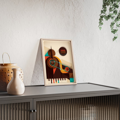 Jazz Session Poster with Wooden Frame – Retro Abstract Music Wall Art