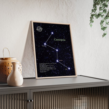 Cassiopeia Constellation Poster with Wooden Frame — Star Map Wall Art