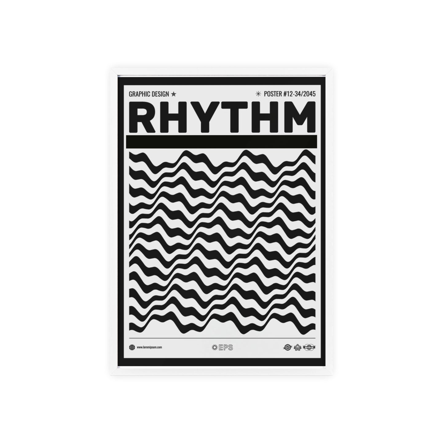 Rhythm Wave Art Poster with Wooden Frame — Black & White Modern Wall Print
