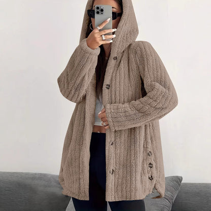Women's Regular Sleeve Hooded Loose Plush Coat