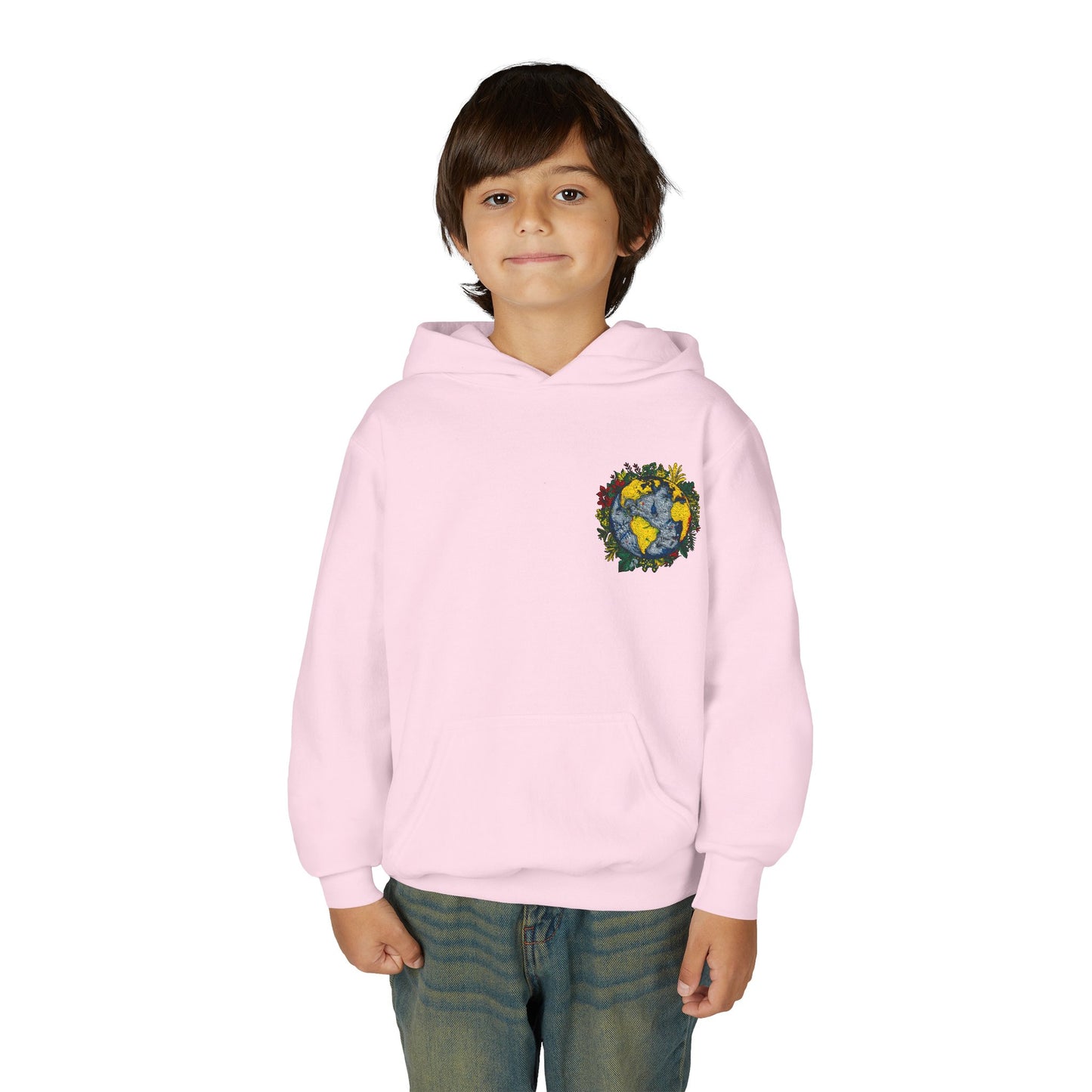 Youth Hoodie — Earth Floral Heart Graphic Kids Sweatshirt