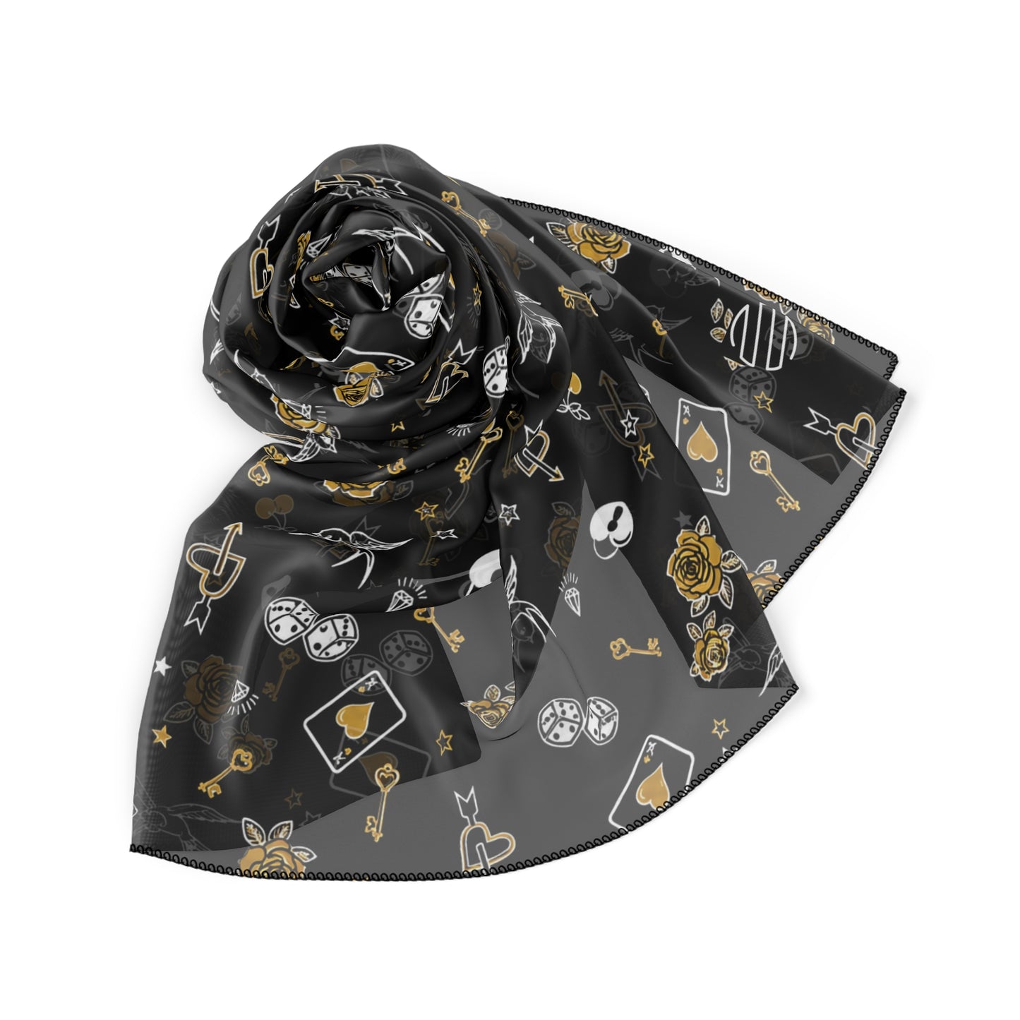 Game Of Love Silky Dark Scarf – Gothic Rose & Crystal Pattern