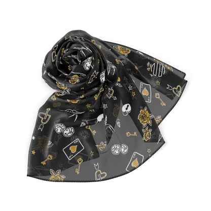 Game Of Love Silky Dark Scarf – Gothic Rose & Crystal Pattern
