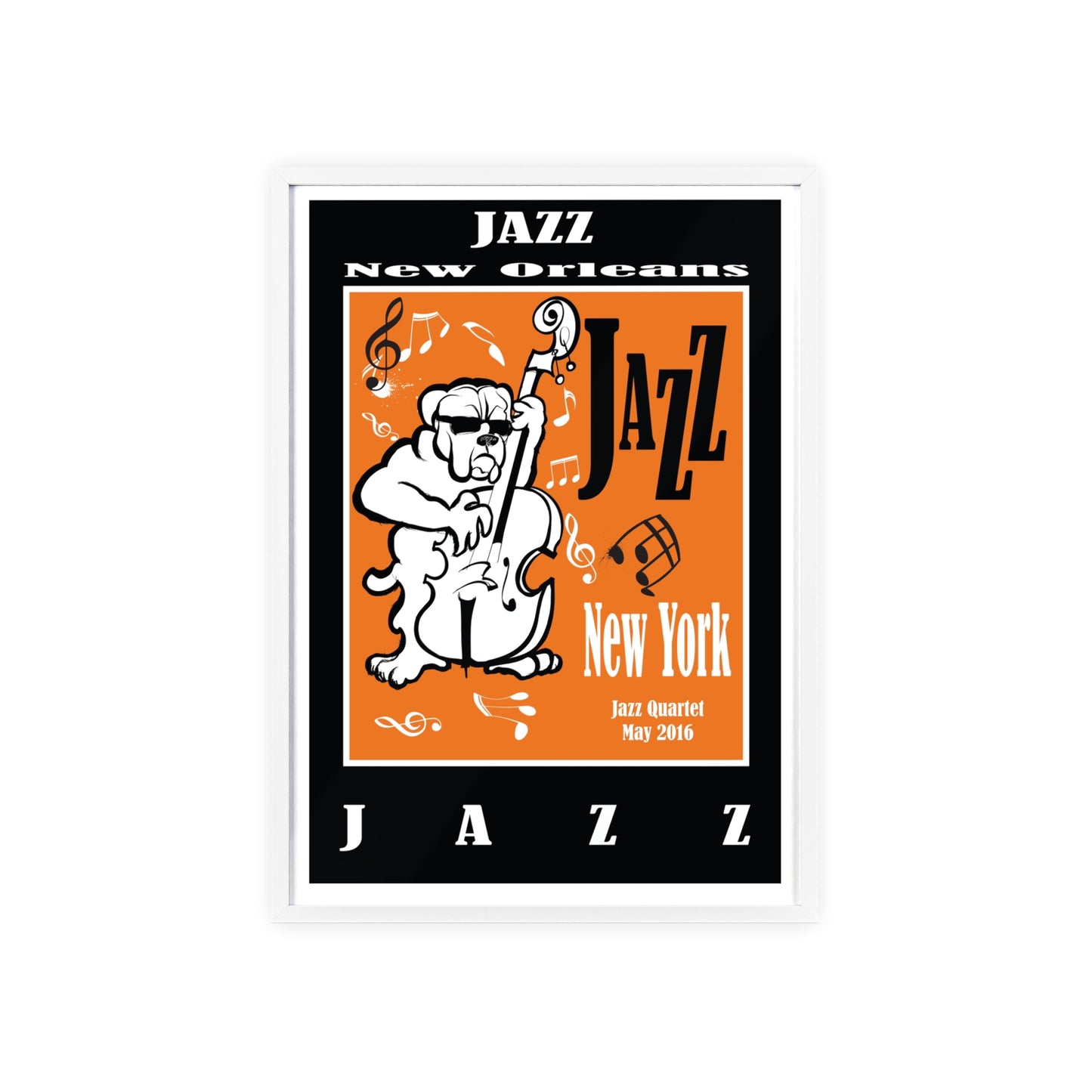 Jazz Poster with Wooden Frame — New Orleans/New York Music Print