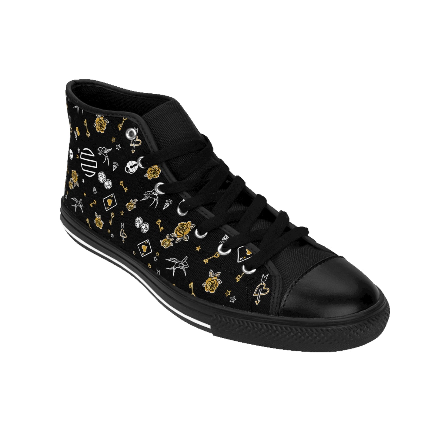 Game Of Love High-Top Sneakers — Black Floral Moon & Stars Pattern