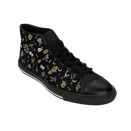 Game Of Love High-Top Sneakers — Black Floral Moon & Stars Pattern