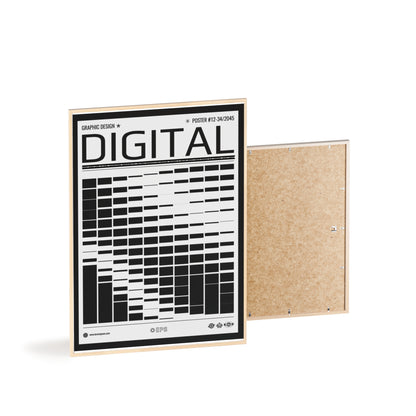 Digital Grid Poster with Wooden Frame — Modern Black & White Wall Art