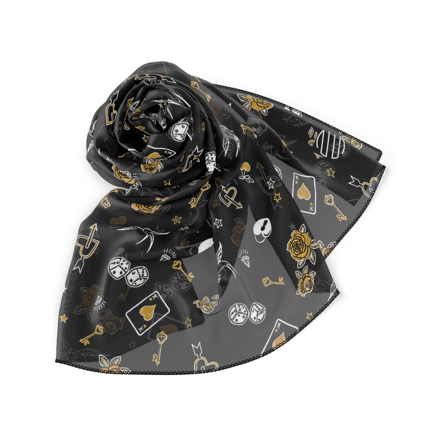 Game Of Love Silky Dark Scarf – Gothic Rose & Crystal Pattern