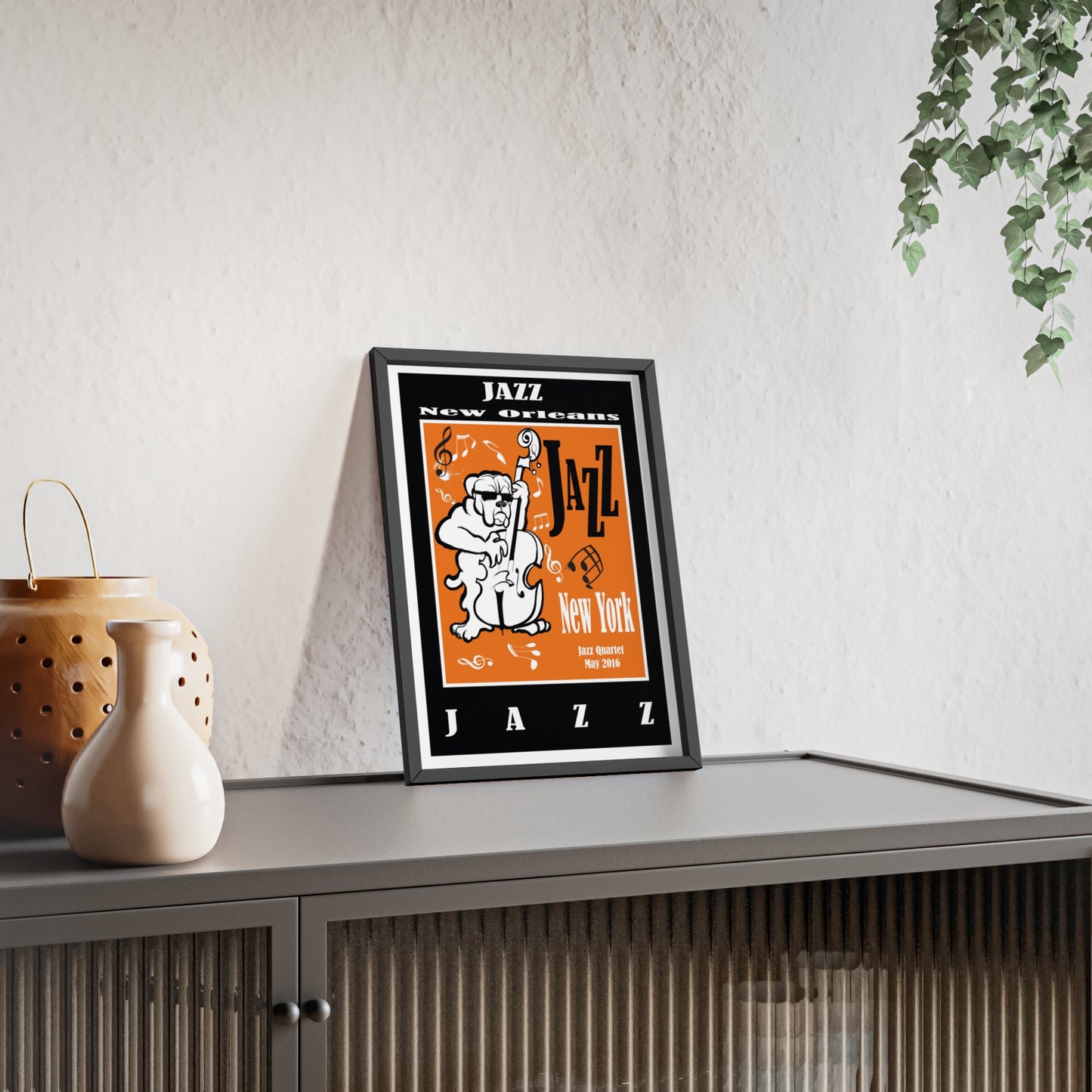 Jazz Poster with Wooden Frame — New Orleans/New York Music Print