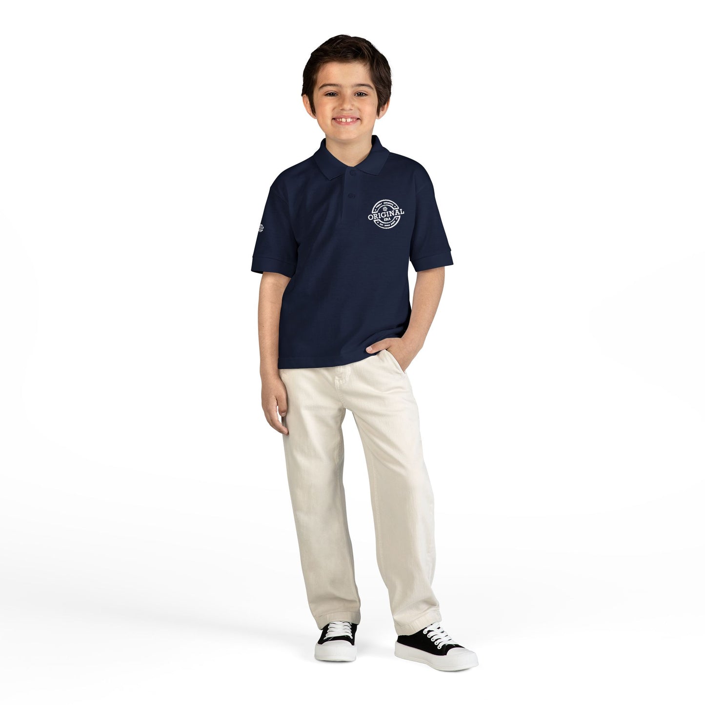 Youth Polo Shirt with 'Original' Vintage Stamp Logo — Kids School Uniform / Casual