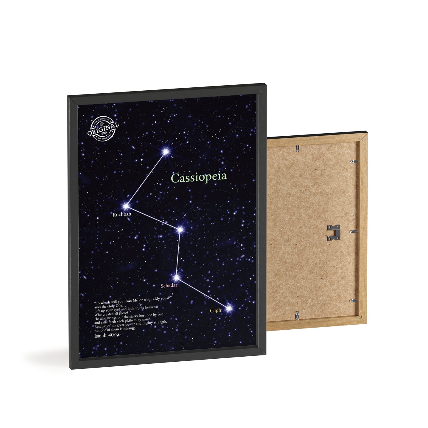 Cassiopeia Constellation Poster with Wooden Frame — Star Map Wall Art