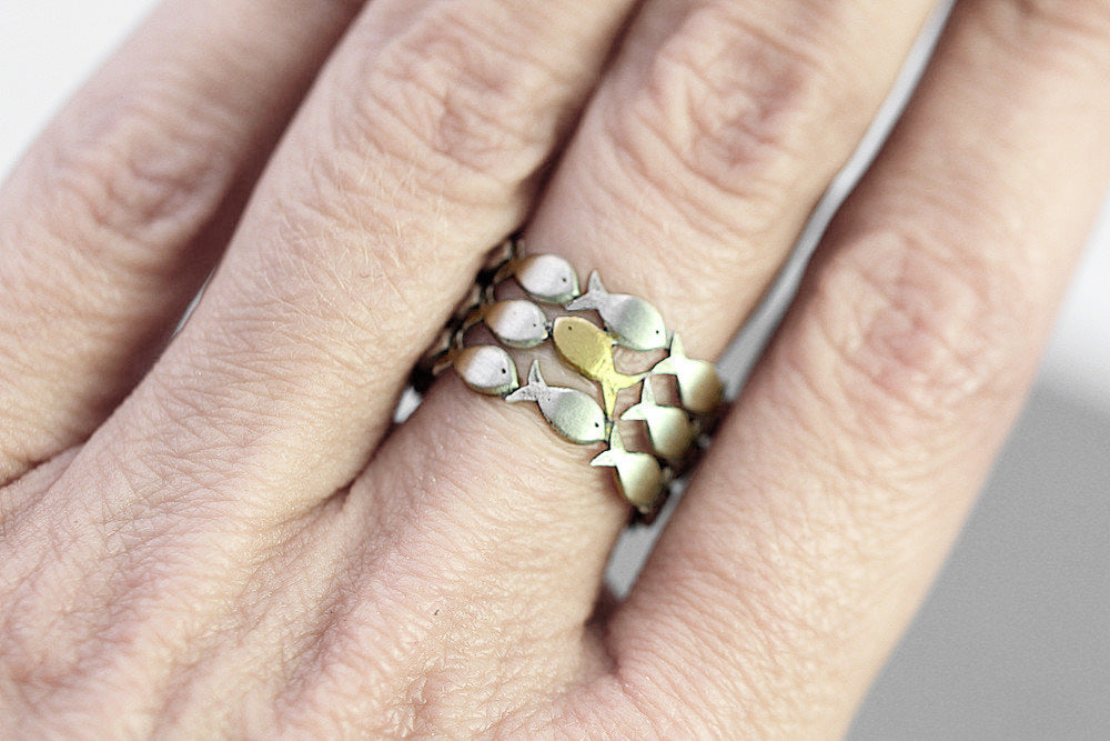 Handmade Two-Tone Fish Shaped Open Ring Jewelry
