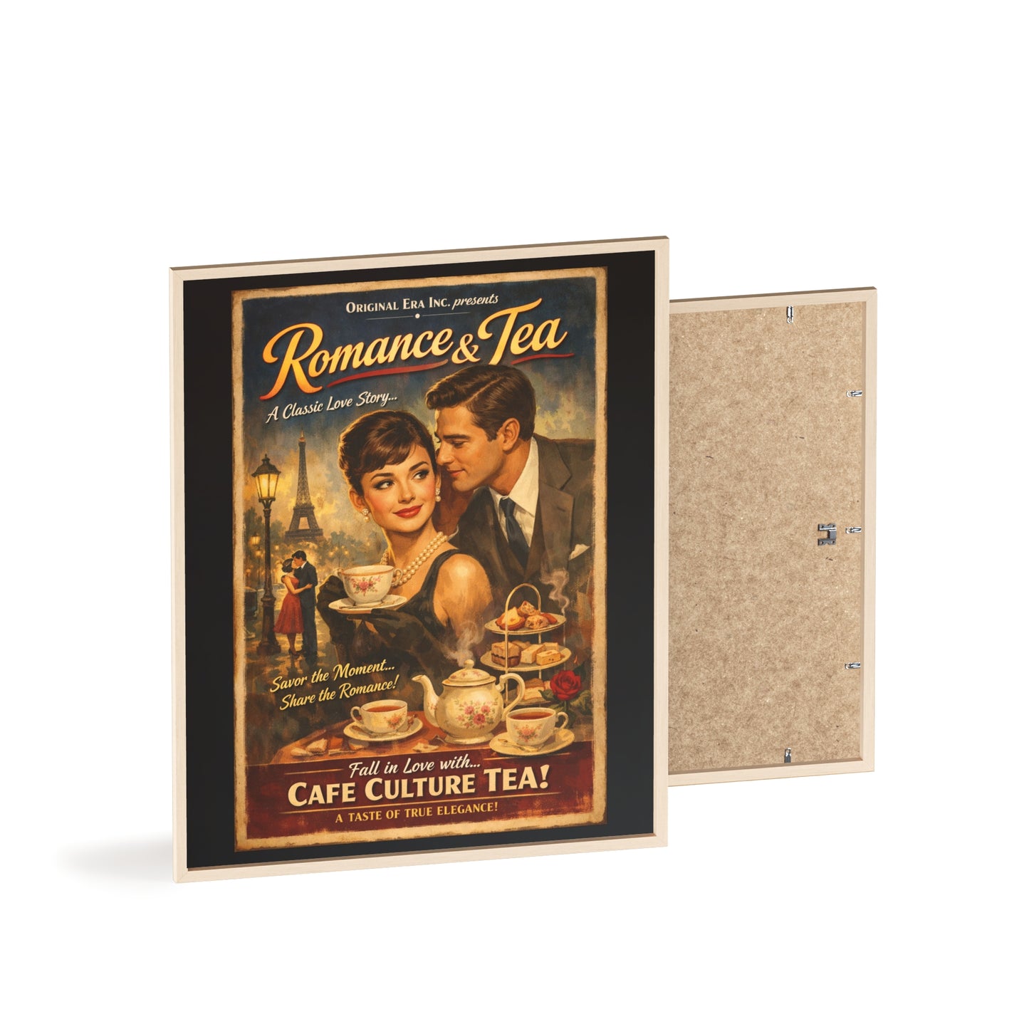 Romance & Tea Vintage Cafe Poster — Framed Wall Art