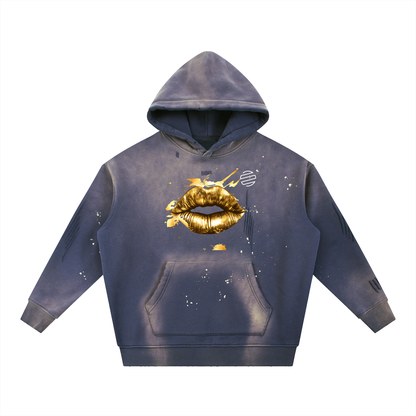 "Honest Lips" Vintage Washed Frayed Fleece Hoodie