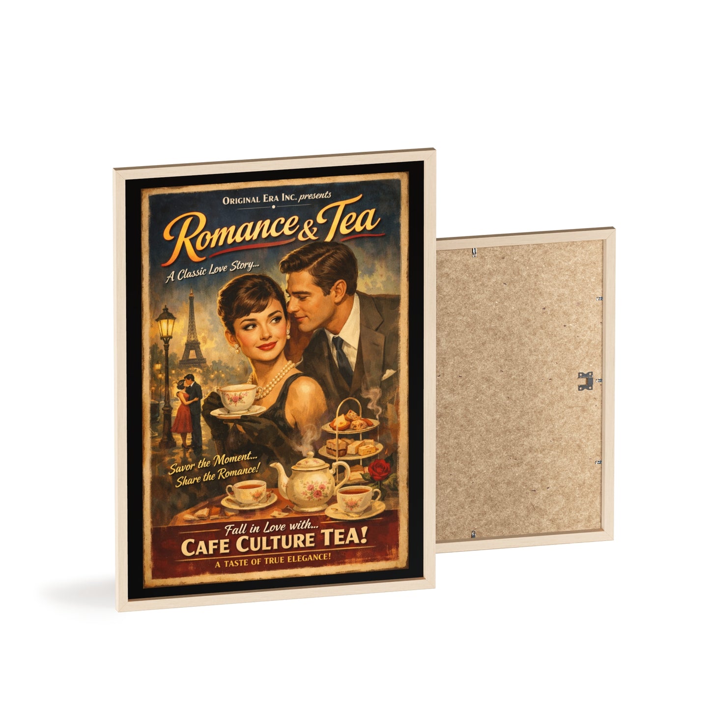 Romance & Tea Vintage Cafe Poster — Framed Wall Art