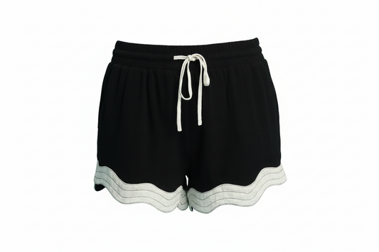 Umgee Full Size Color Blocked Scalloped Hem Shorts Plus Size