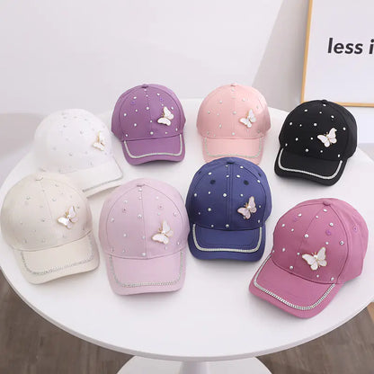 Girls' Pearl Butterfly Baseball Cap for Ages 2-6