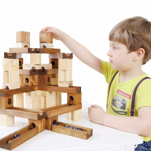 Wooden Marble Run Building Blocks for Kids 3-8 Years