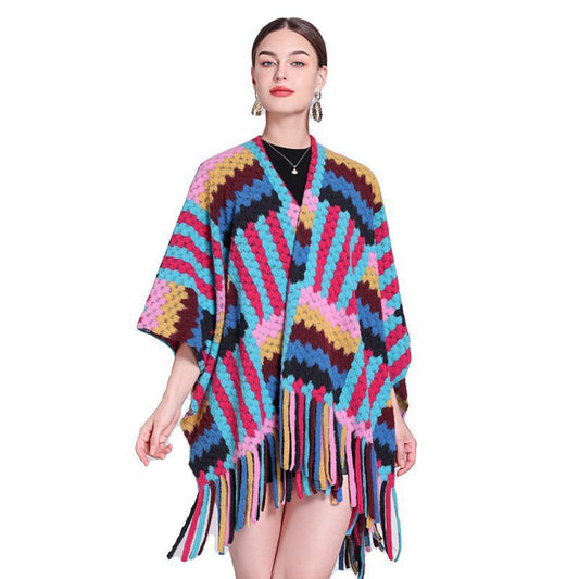 Bohemian Plaid Fringe Shawl - Seasonal