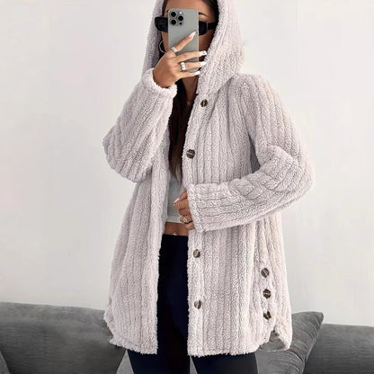 Women's Regular Sleeve Hooded Loose Plush Coat