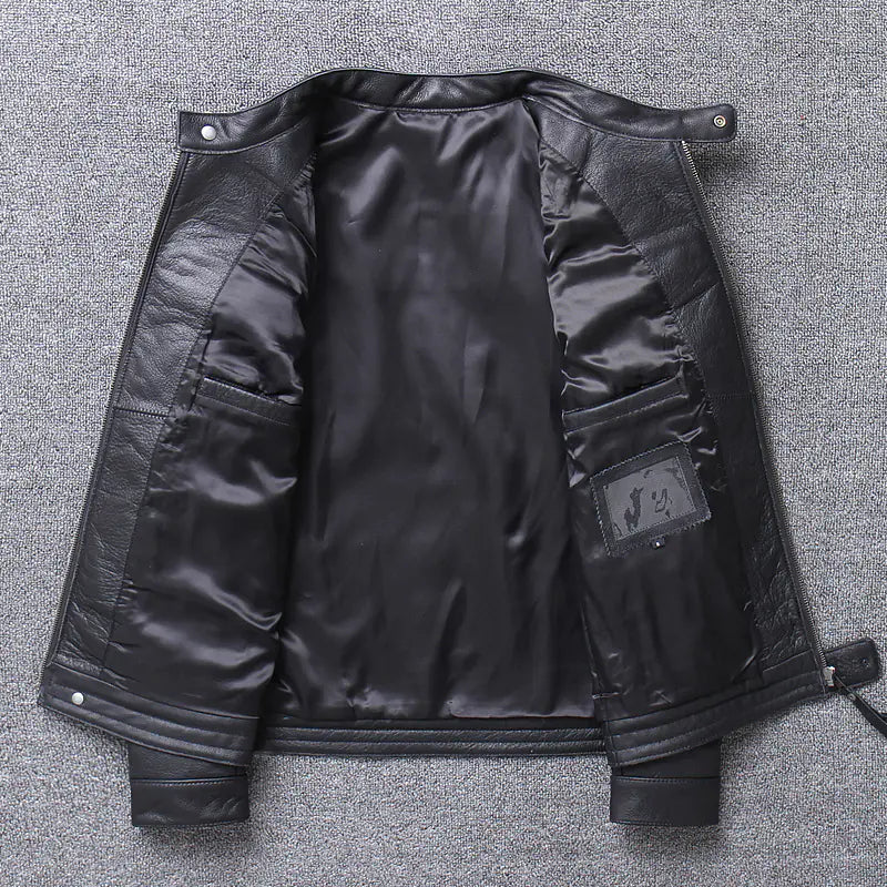 Men's Genuine Leather Motorcycle Jacket - Slim Fit Design