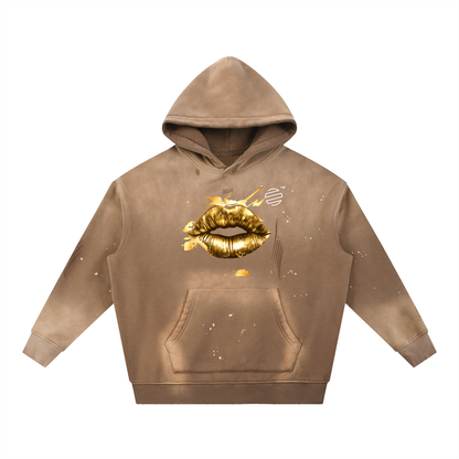 "Honest Lips" Vintage Washed Frayed Fleece Hoodie