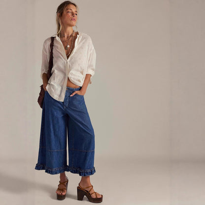 Women's Wide-leg Cropped Lace Jeans