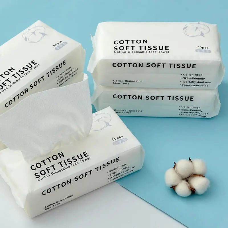 Disposable Cotton Facial Wash Towels - 50 pcs Pack