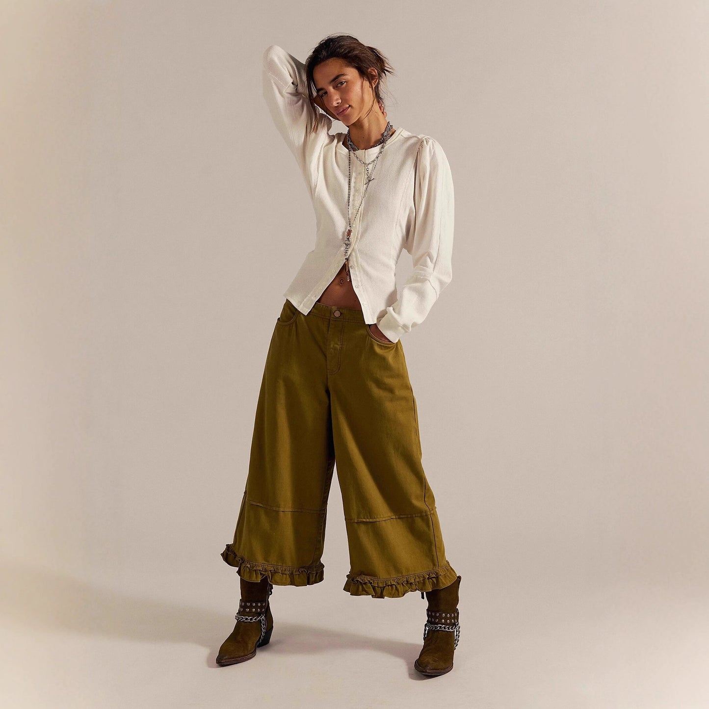 Women's Wide-leg Cropped Lace Jeans