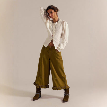 Women's Wide-leg Cropped Lace Jeans