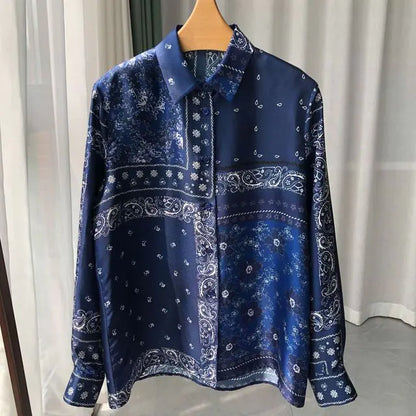 Pajamas| Chic Navy Blue Silk Pants & Shirt Combo