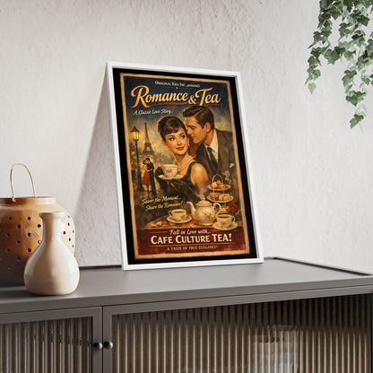 Romance & Tea Vintage Cafe Poster — Framed Wall Art