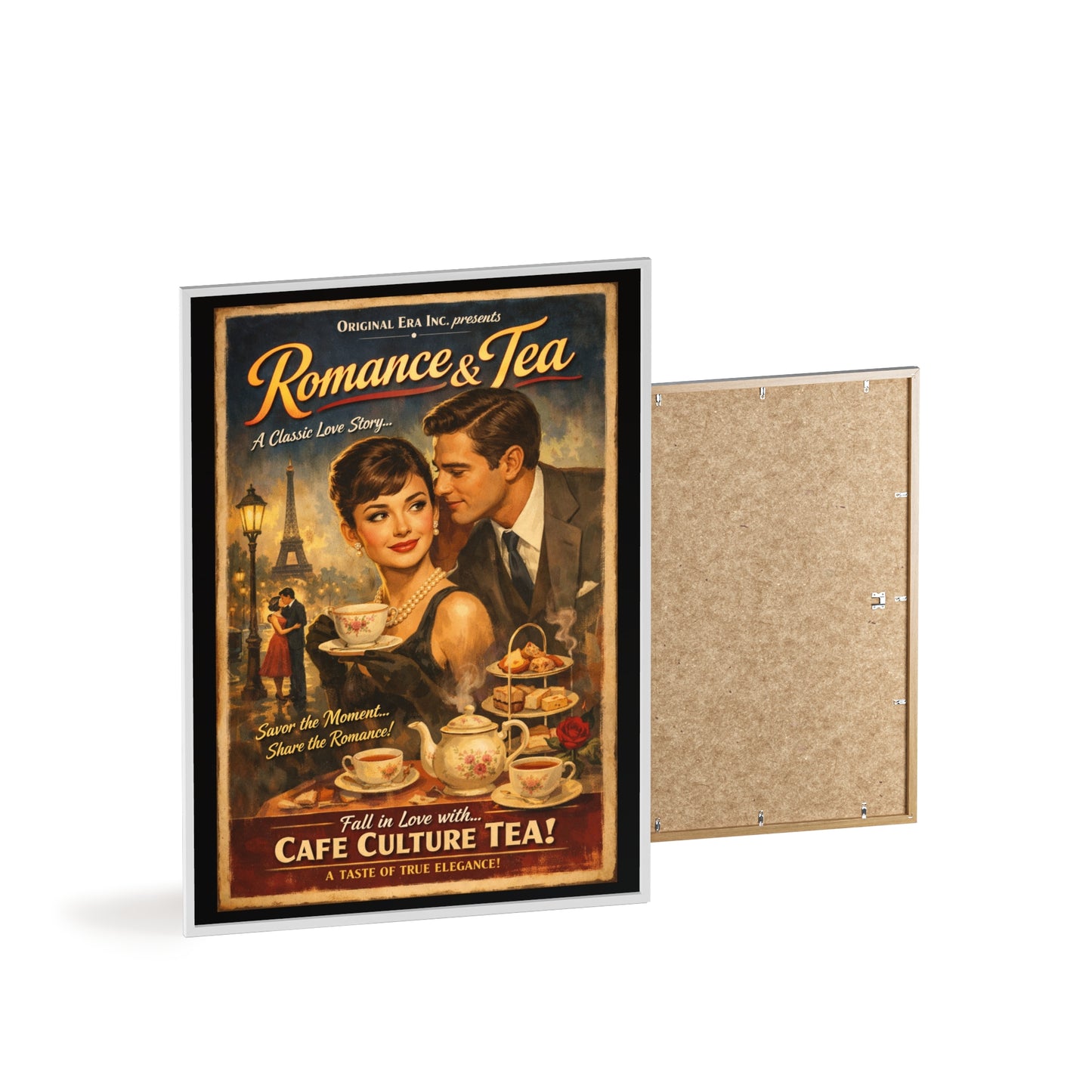Romance & Tea Vintage Cafe Poster — Framed Wall Art