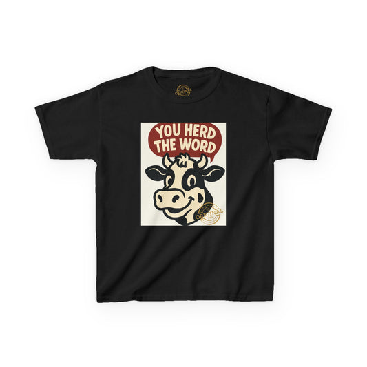 Kids T‑Shirt — 'You Herd the Word' Cow Front & 'Faith Over Fear' Farm Graphic