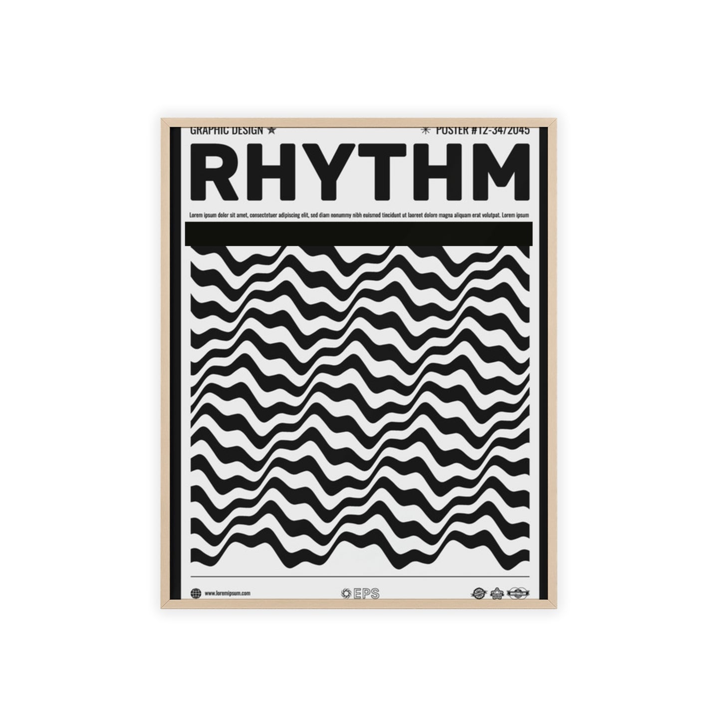 Rhythm Wave Art Poster with Wooden Frame — Black & White Modern Wall Print