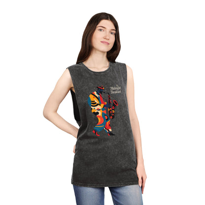 Midnight Breakfast Saxophone Silhouette Tank Top — Jazz Night Music Tee