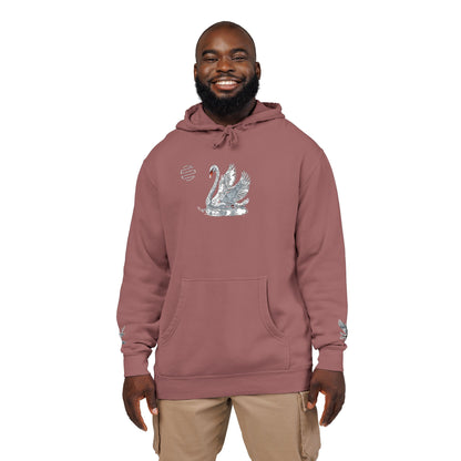 Embroidered Swan Graphic Hoodie — Vintage Pigment-Dyed