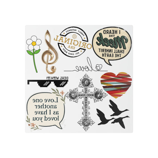 Temporary Tattoo Sheet — Inspirational Symbols: Cross, Heart, Treble Clef & Love Phrase