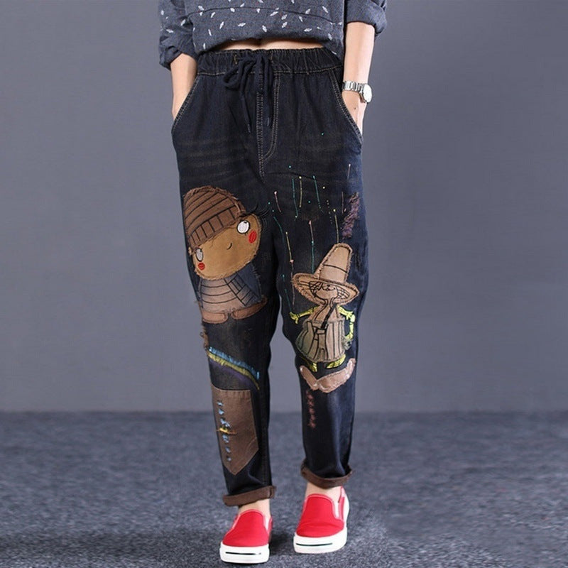 Vintage Cartoon Denim Harem Pants