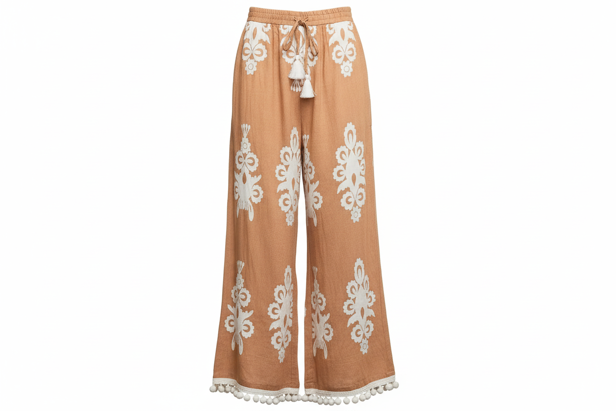Umgee Full Size Border Print Wide Leg Pants Plus Size