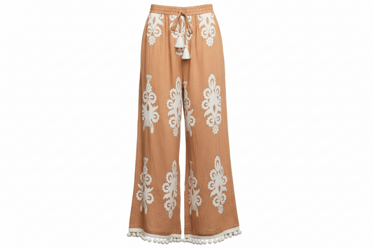Umgee Full Size Border Print Wide Leg Pants Plus Size