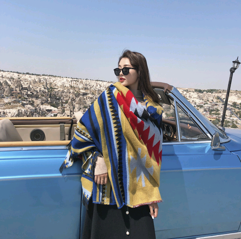 Plus Size Thick Warm Women's Shawl - Vintage Style Cape